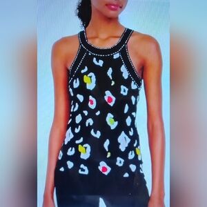 Y2K Cache Knit Halter Top Abstract Animal Spots Women's Sz XS